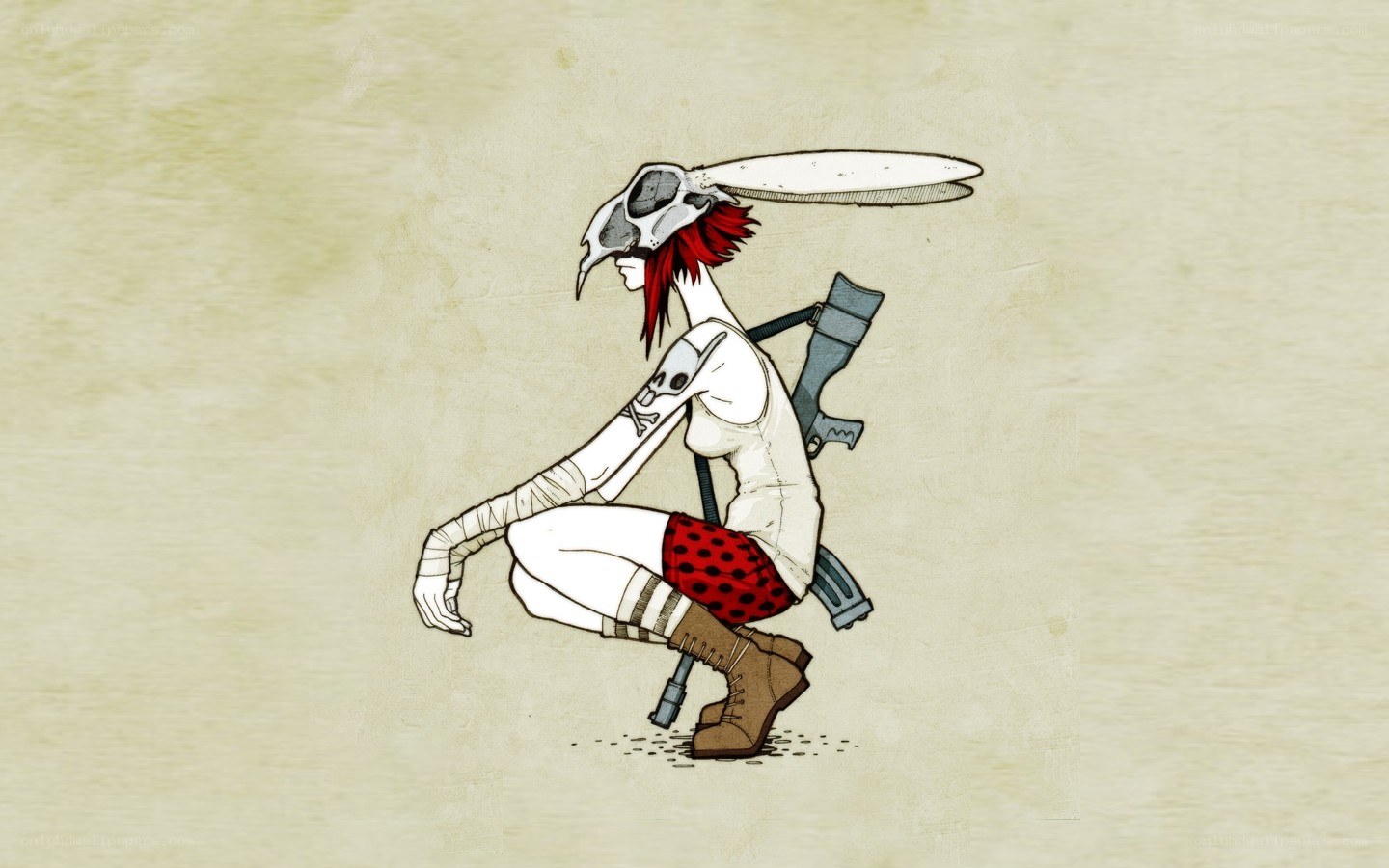 character with skull mask and weapon