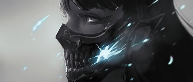 Character with Skull Mask — Black, Dramatic, Digital Art