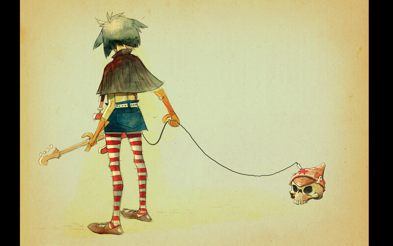 character with skull on leash