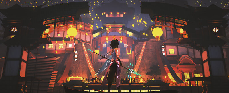 Character with Spear in City