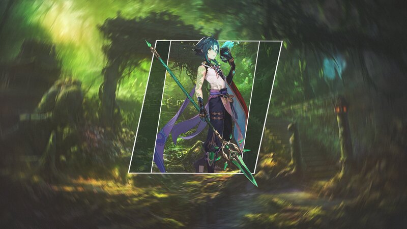Character with Spear in Forest — Green