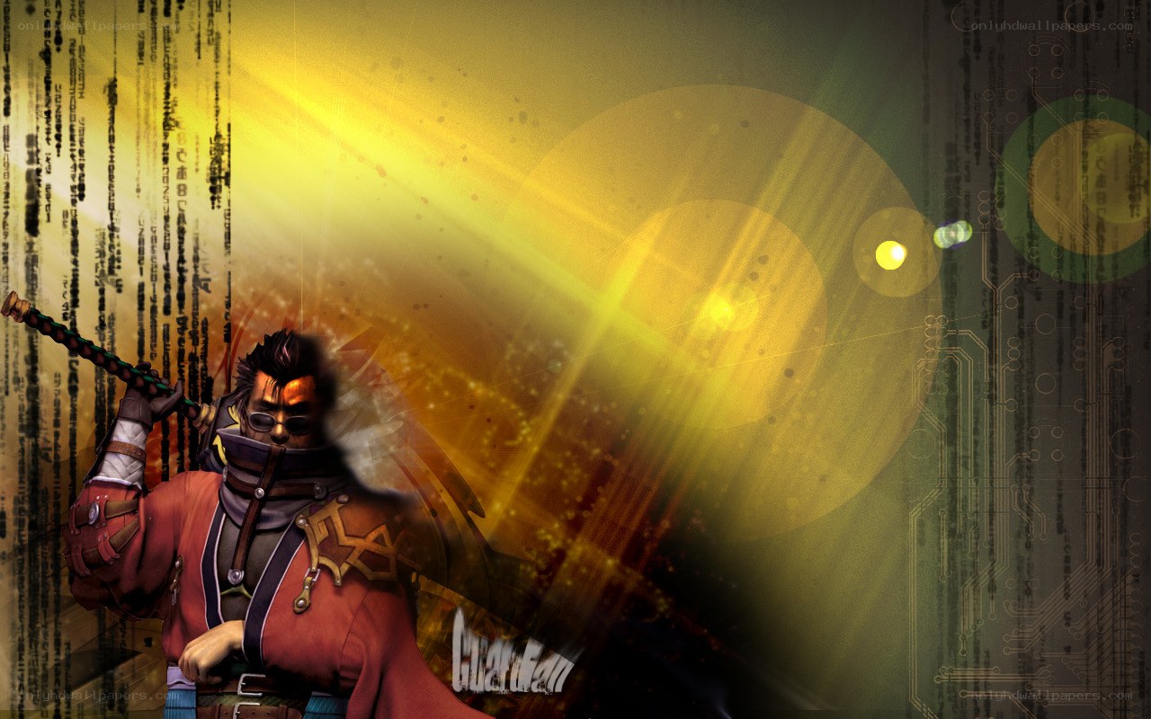 Character with staff in digital world