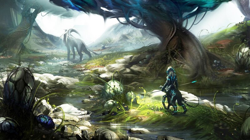 Character with Staff in Forest