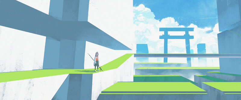 Character with Staff on Platform