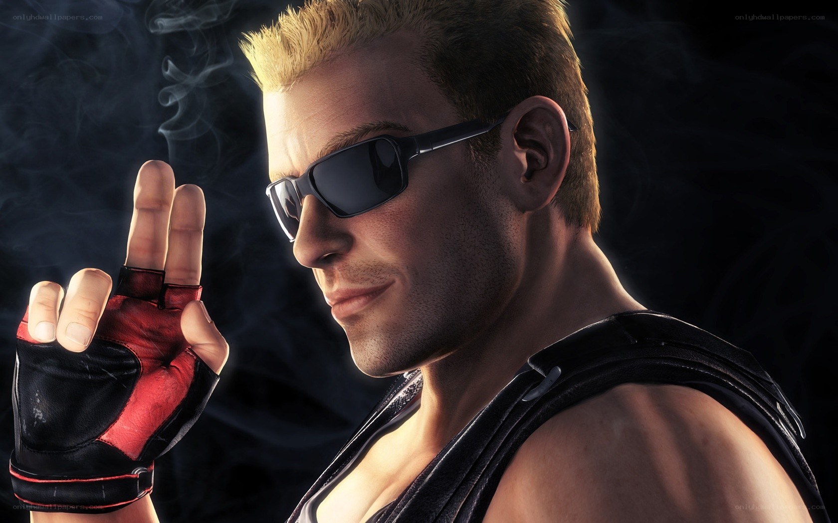 character with sunglasses and gloves