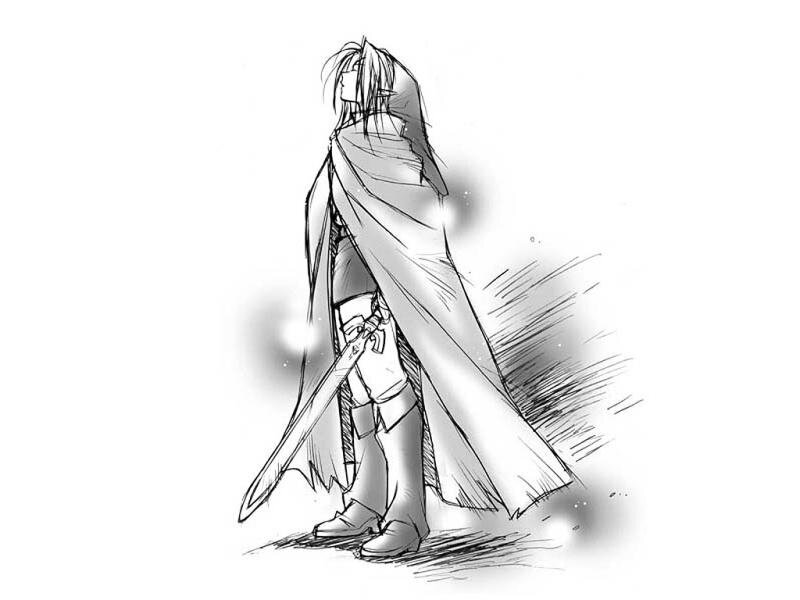 Character with Sword and Cloak — Black