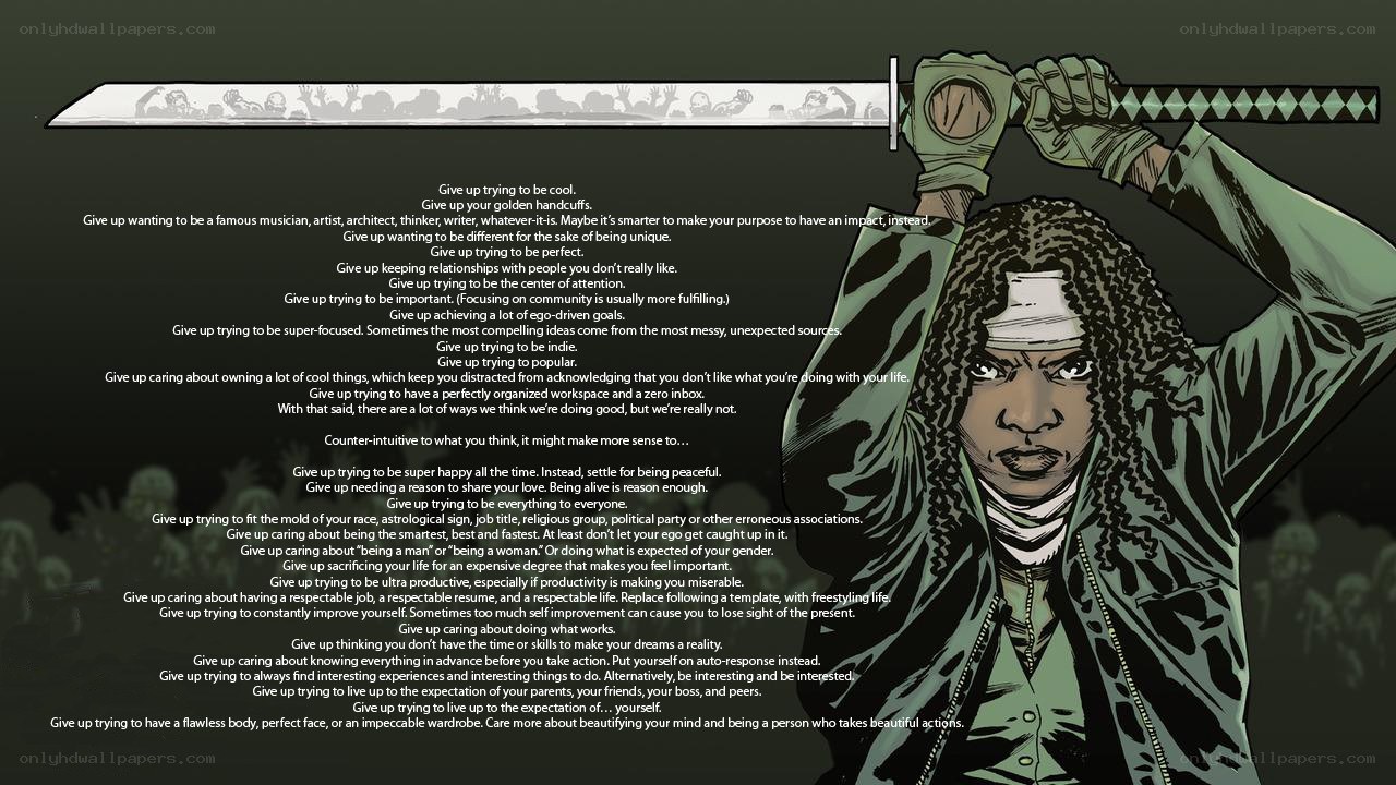 Character with sword and text
