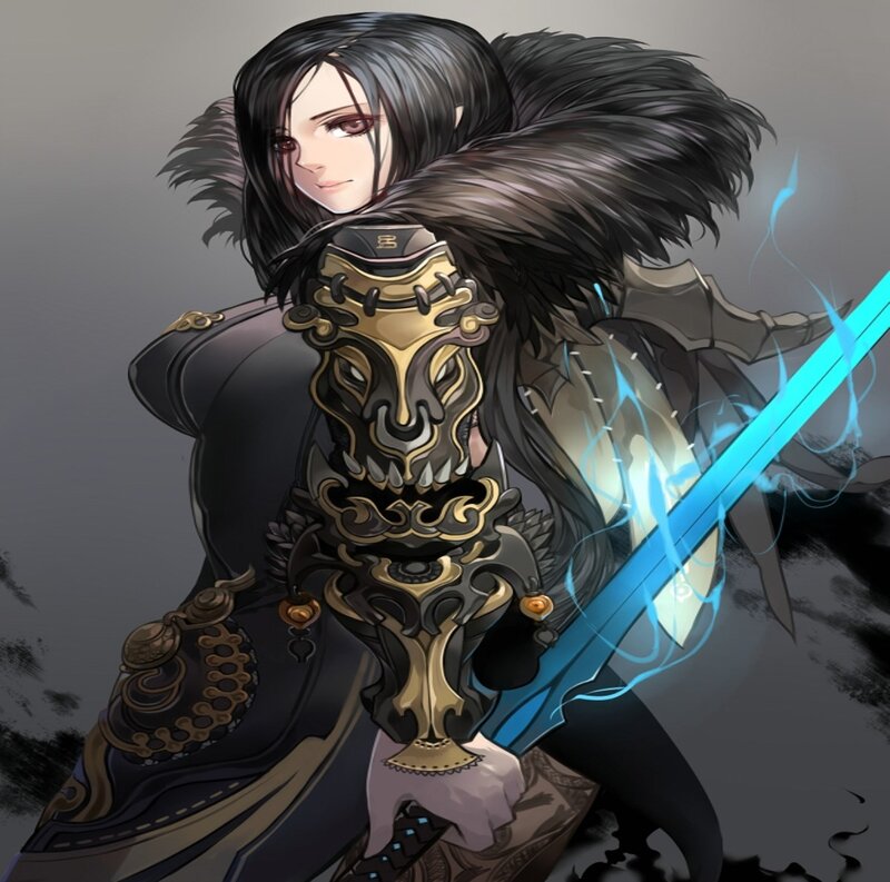Character with Sword — Black, Dramatic, Digital Art, Armor