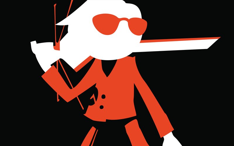 Character with Sword — Black, Dramatic, Vector Art