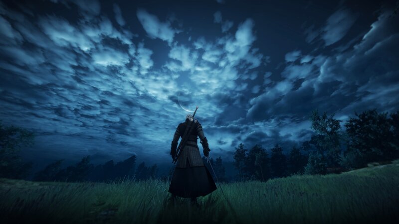 Character with Sword — Blue, Dramatic, Night, 3d Render