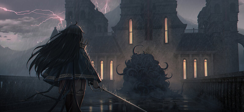 Character with Sword — Gray, Dramatic