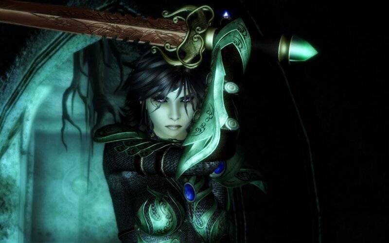 Character with Sword — Green, Dramatic, Night