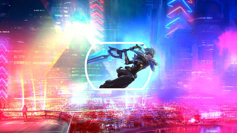 Character with Sword in City — Blue