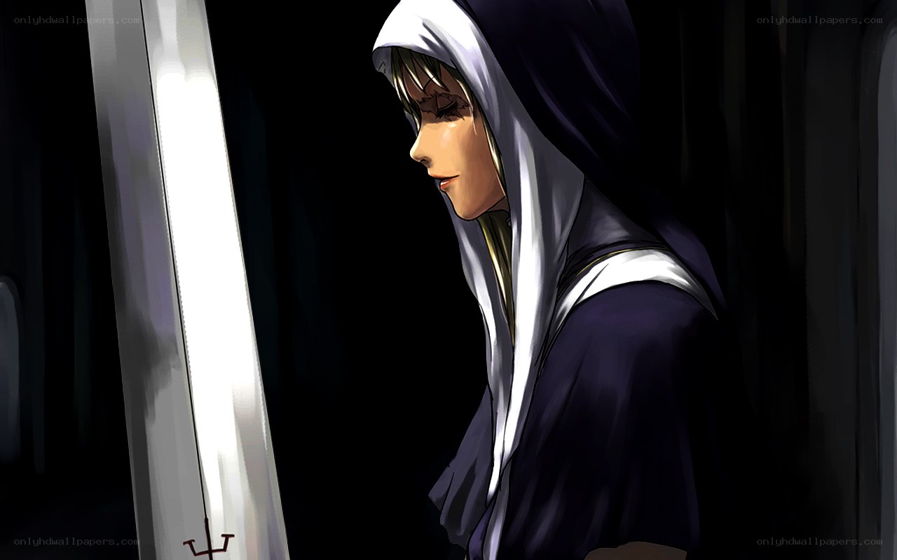 character with sword in dark room
