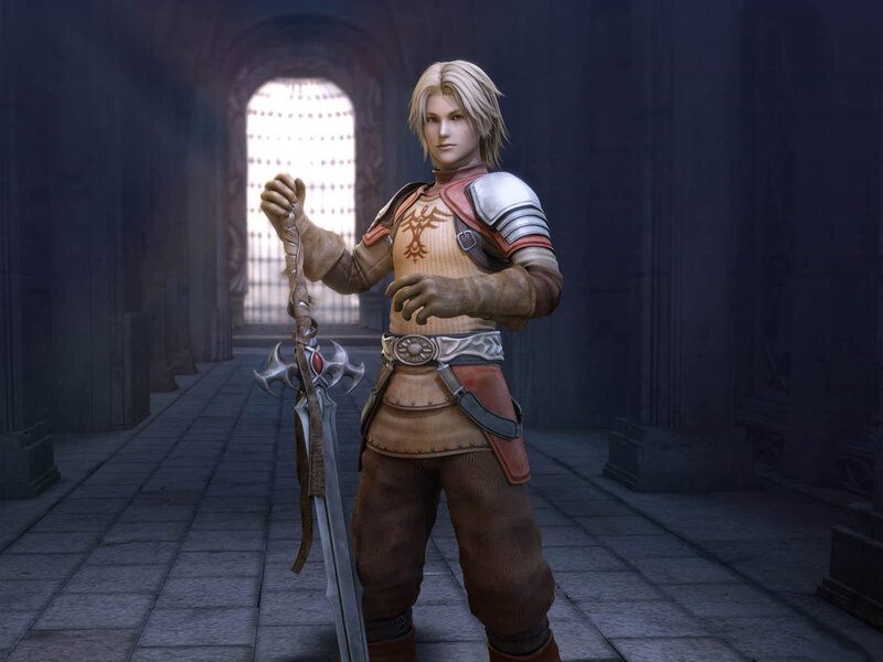 character with sword in hall