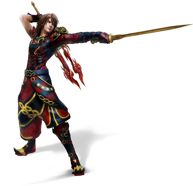 character with sword in red armor