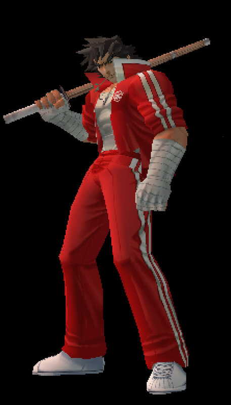 character with sword on shoulder