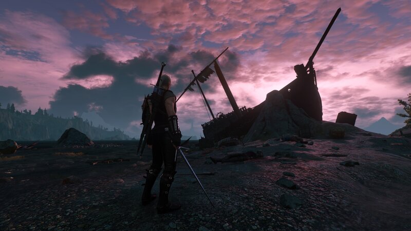 Character with Swords — Purple, Dramatic, Sunset