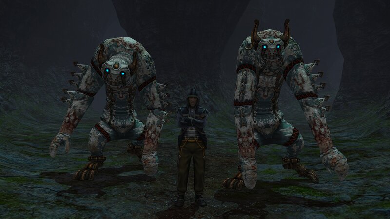 Character with two large creatures