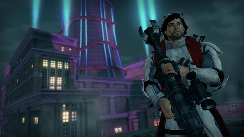 character with weapon in city