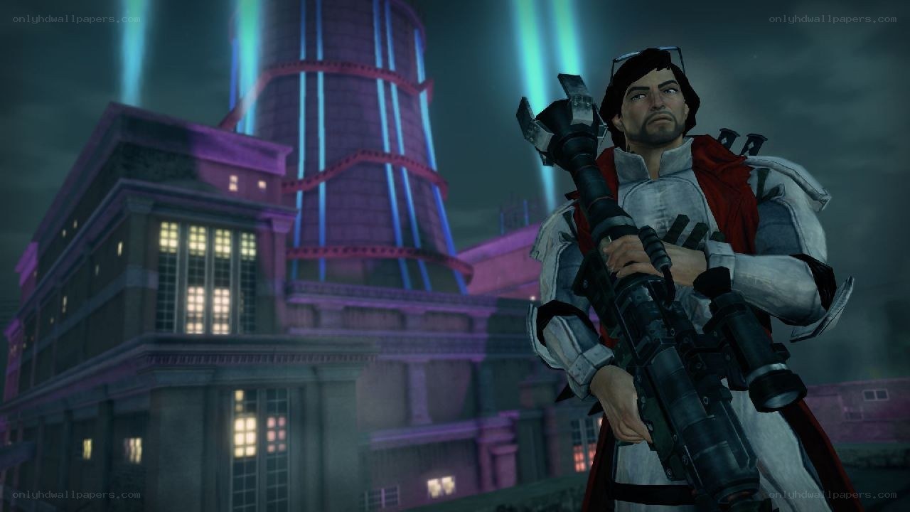 character with weapon in city