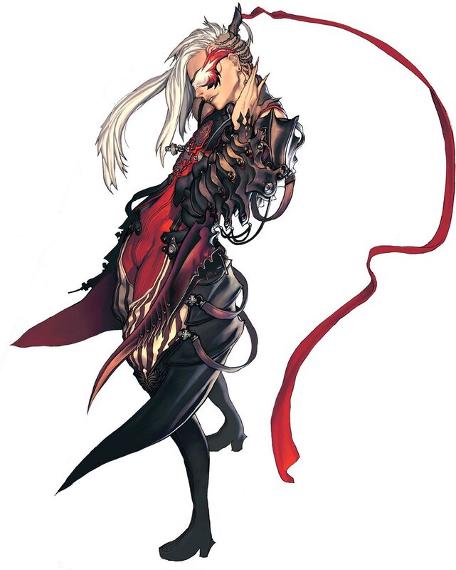 Character with White Hair — Black, Dramatic, Digital Art, Red Ribbon