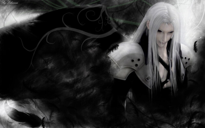 Character with White Hair — Black, Dramatic, Digital Art, White Hair, Black Feathers