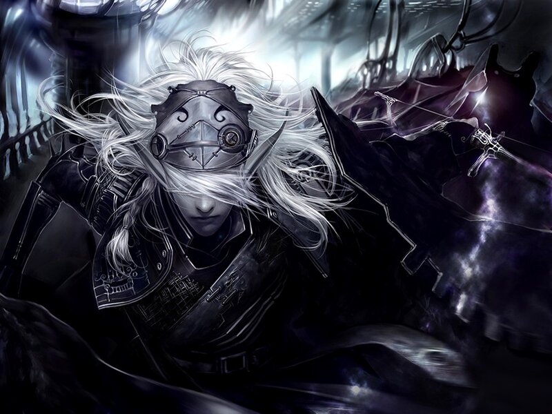 Character with White Hair — Black, Dramatic