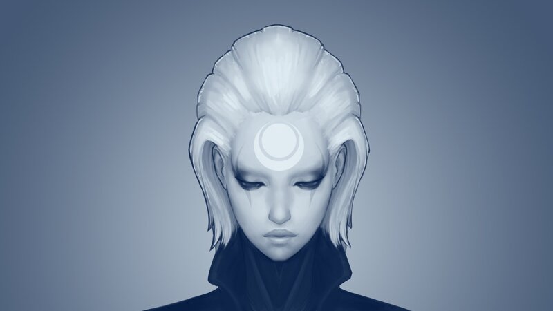 Character with White Hair — Blue, Serene, Digital Art