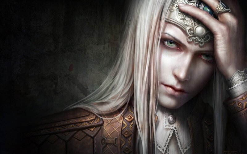Character with White Hair — Dramatic, Digital Art, Crown, Ring