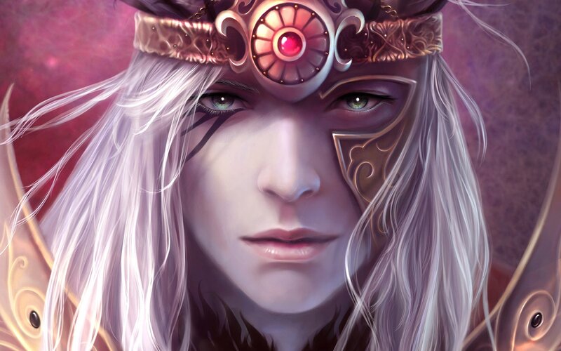 Character with White Hair — Dramatic, Digital Art, Crown