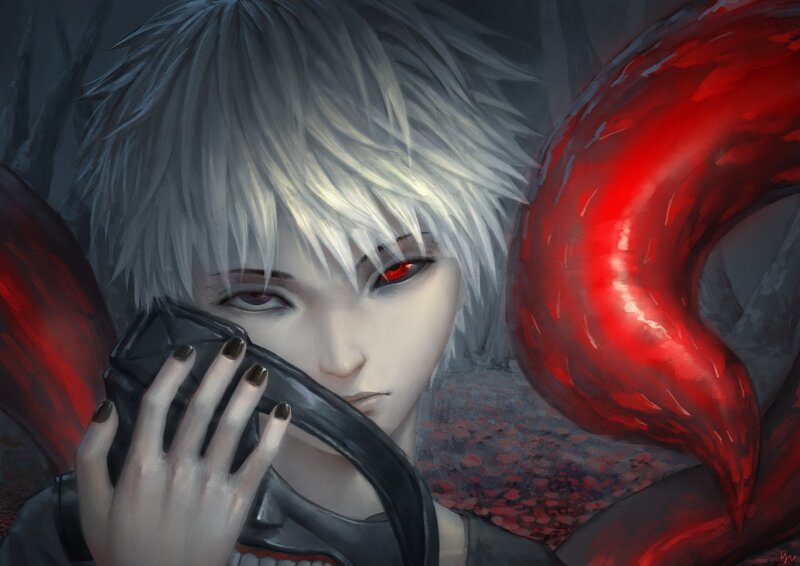 Character with White Hair — Dramatic, Digital Art, Red Eyes