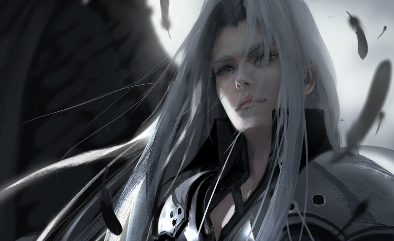 Character with White Hair — Gray, Dramatic, Digital Art