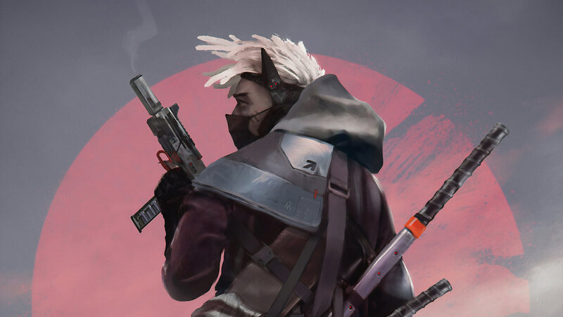Character with White Hair — Gray, Dramatic, Sunset