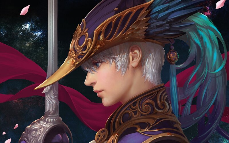 Character with White Hair — Purple, Dramatic, Night
