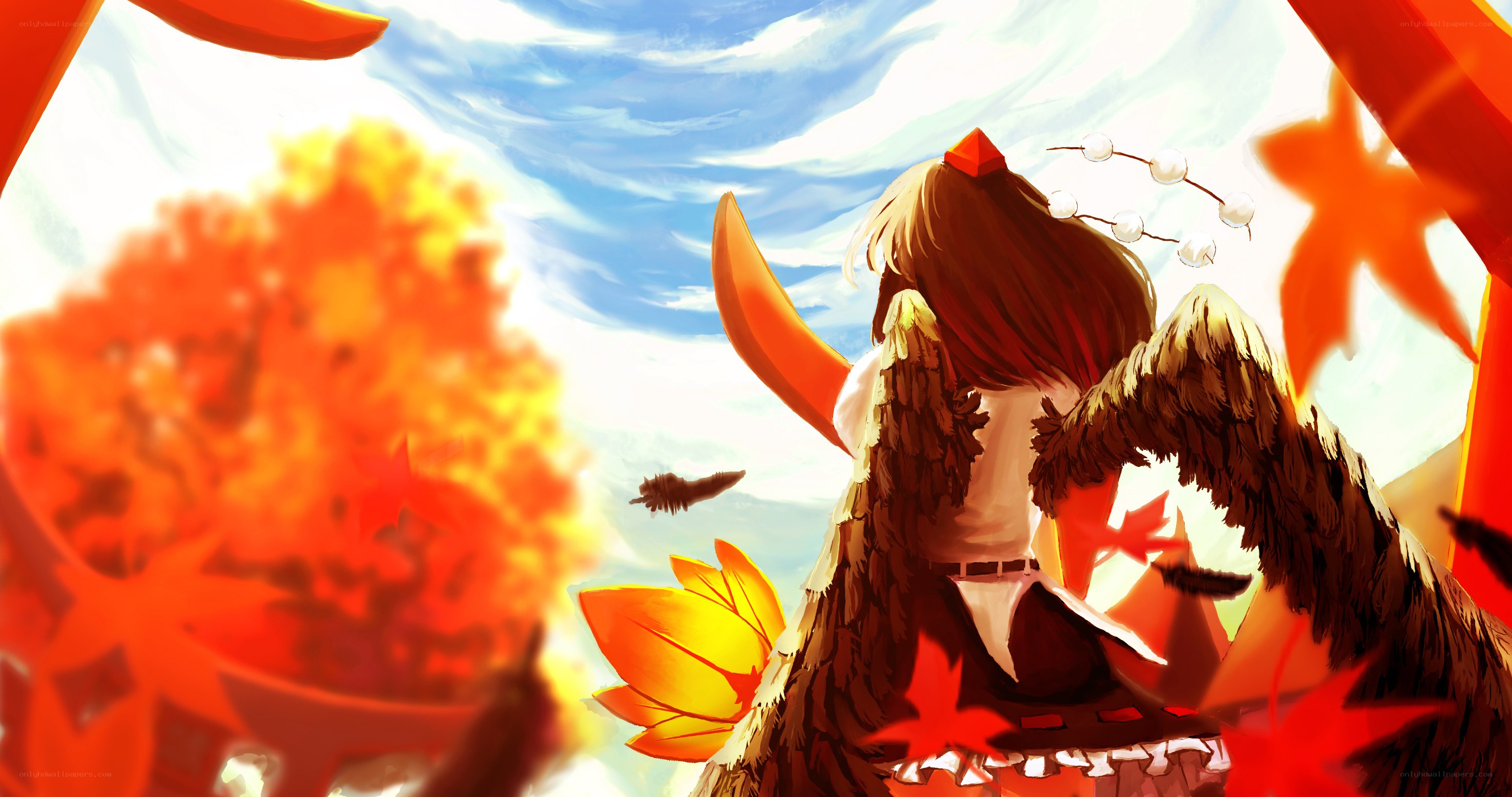 character with wings in autumn