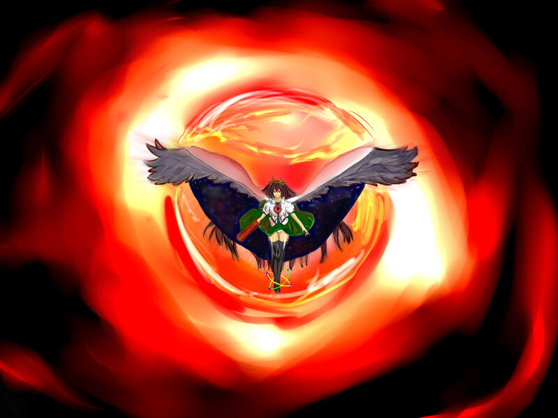 character with wings in fire