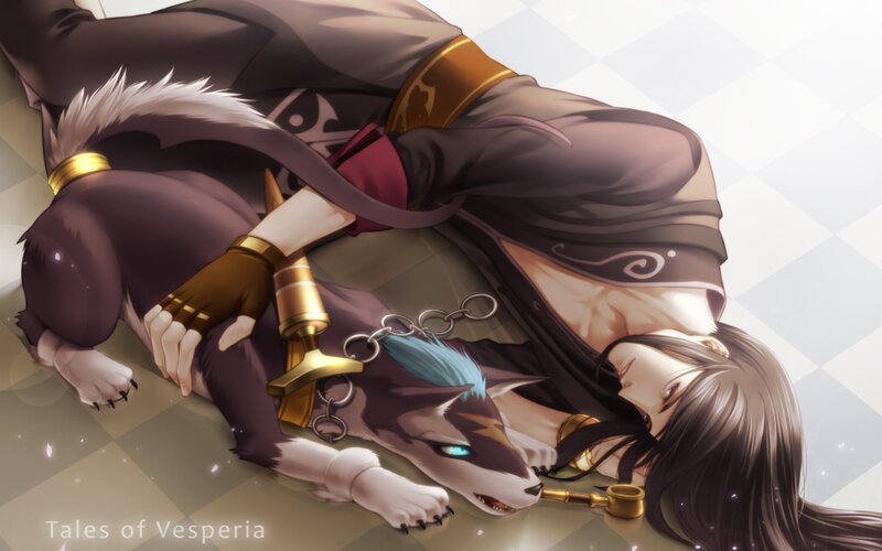 Character with wolf companion