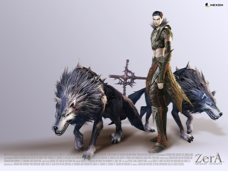 Character with wolf companions