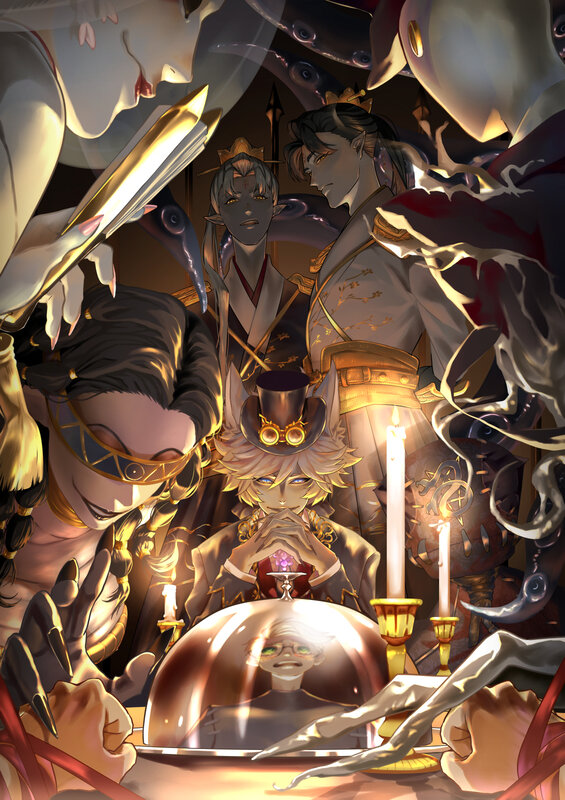 Characters Around a Table — Gold, Dramatic