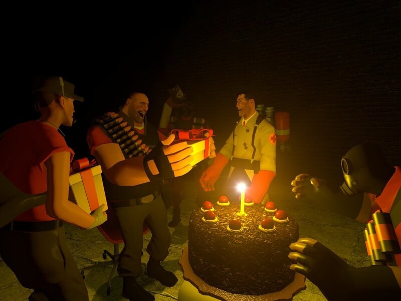 Characters Around Cake