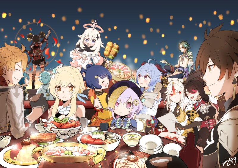 Characters at a Dinner Table — Blue