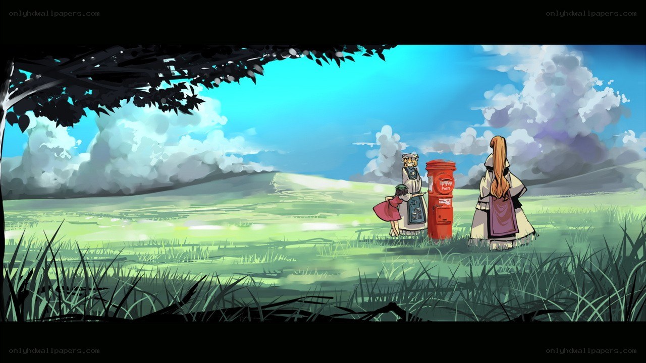 Characters at a mailbox in a field