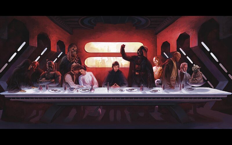 Characters at a Table — Red