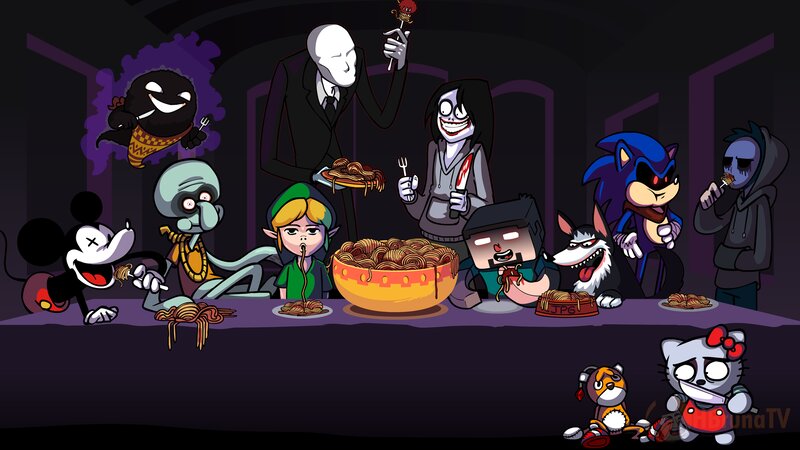 Characters at Dinner Table — Black
