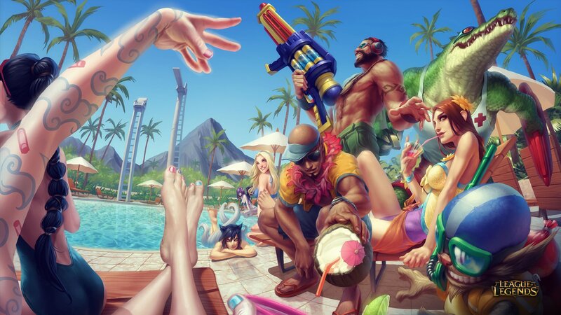 Characters at Pool Party — Blue, Lively
