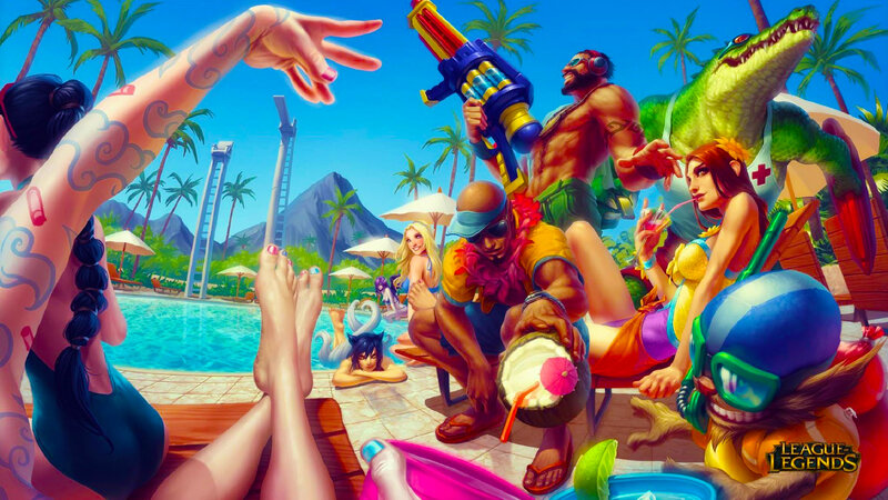 Characters at Pool Party — Blue, Playful