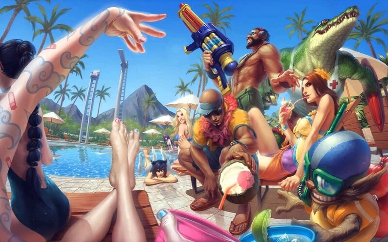Characters at Pool Party — Blue