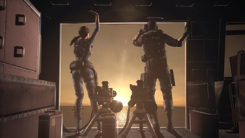 Characters at sunset on a ship
