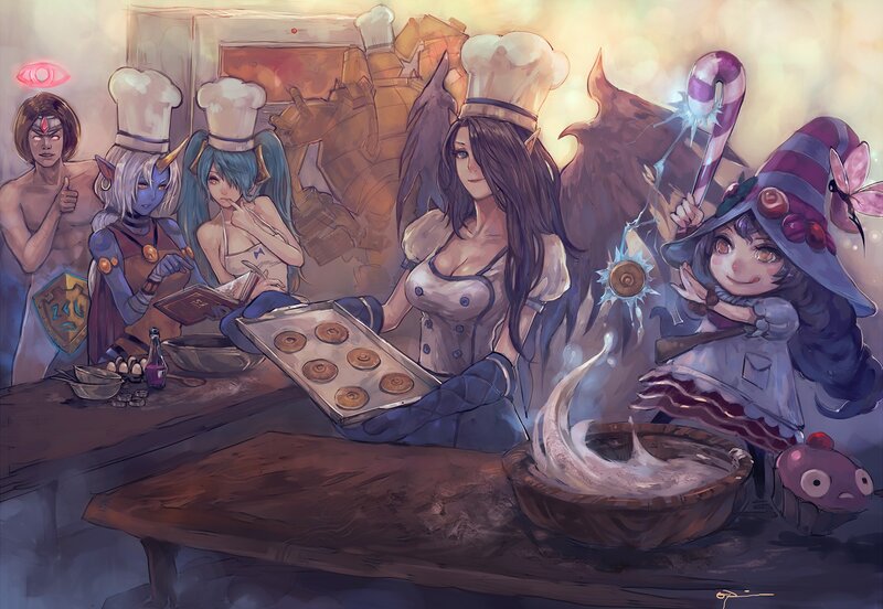 Characters baking together